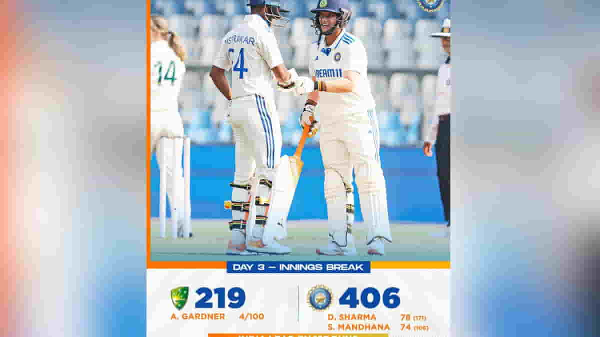 Australia Women Face Uphill Battle as India Takes Command with a 187-Run Lead