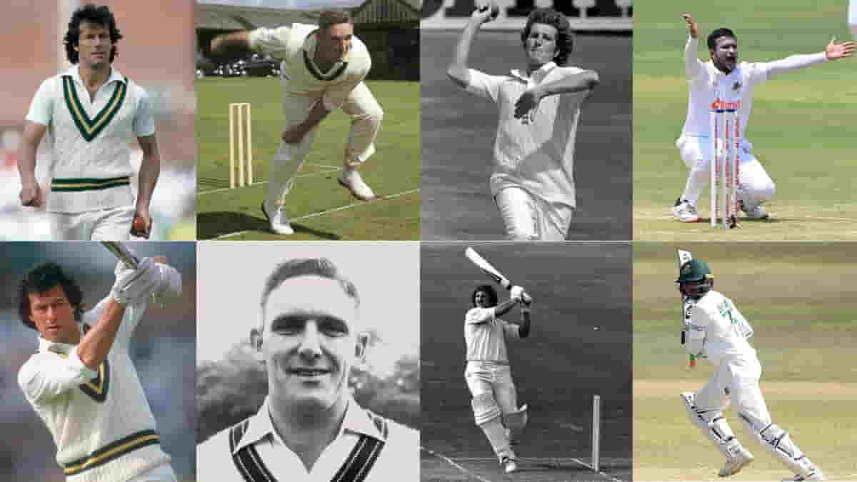 Which players have 100 runs and 10 wickets in a test match?