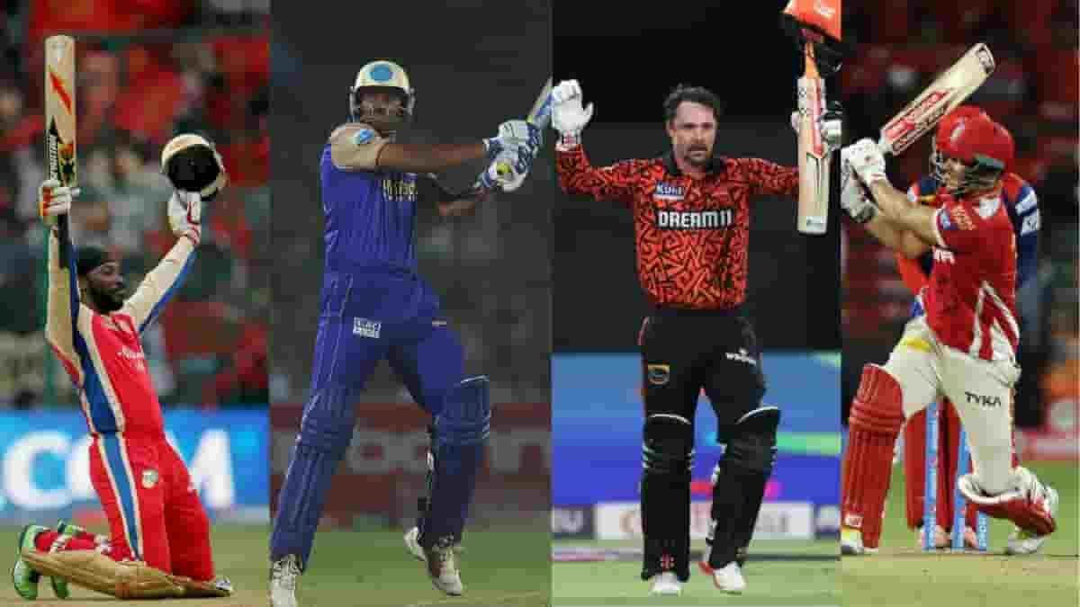 Chris Gayle celebrating after scoring the fastest 100 in IPL history for Royal Challengers Bengaluru
