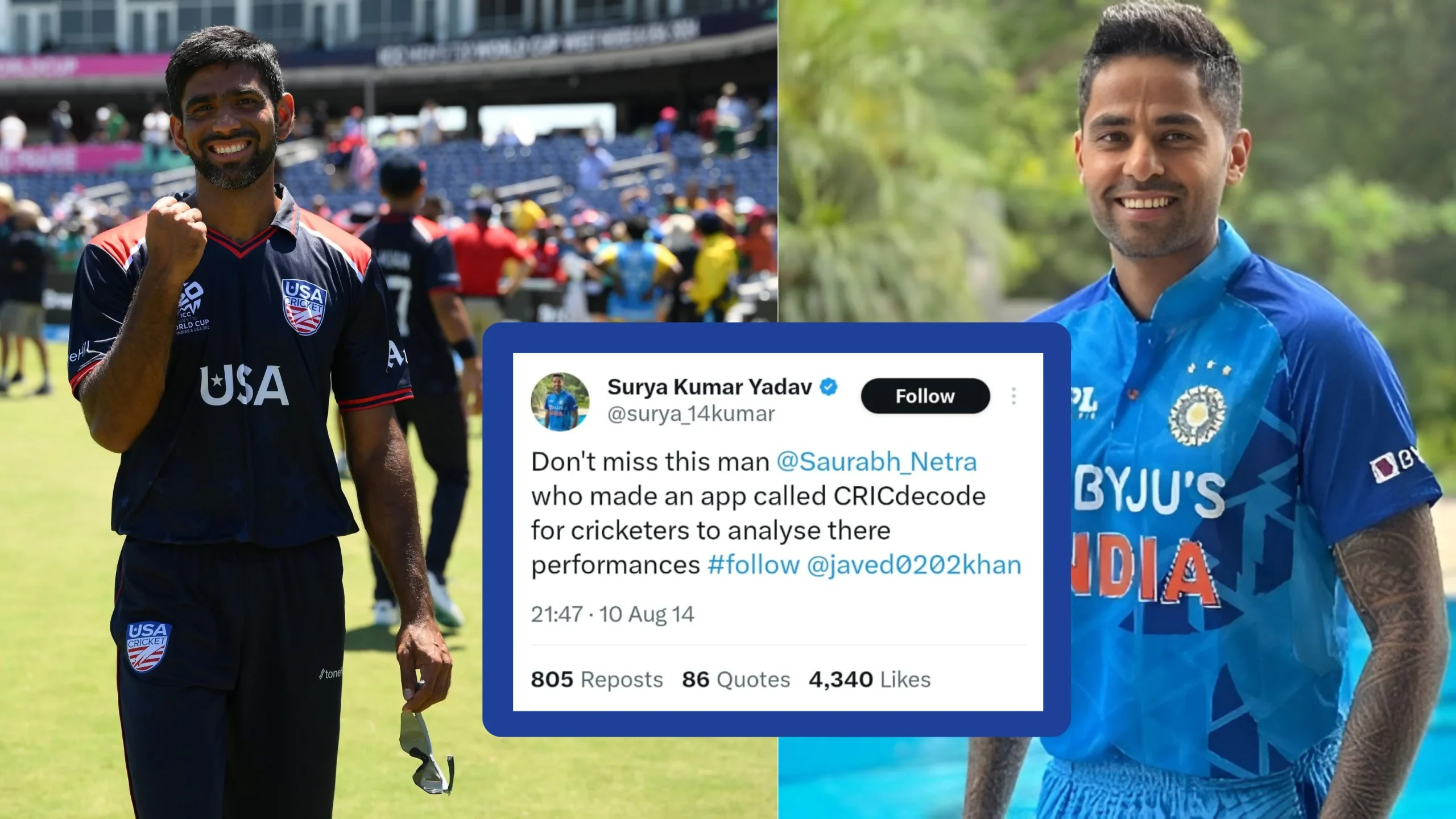Suryakumar Yadav's Old Tweet For Saurabh Netravalkar After His Heroics vs India Has Gone Viral